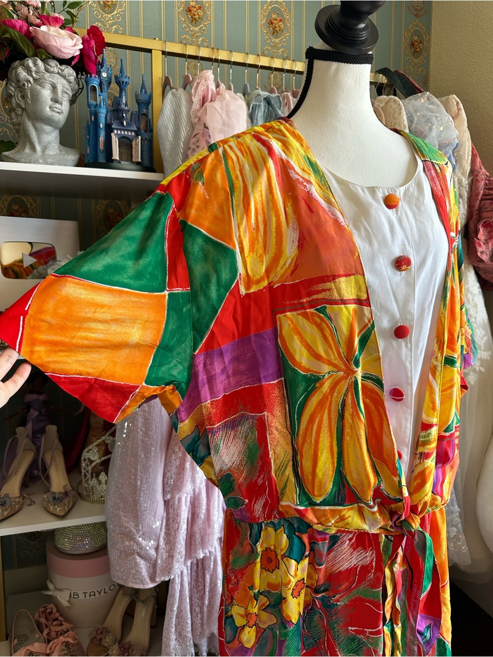 90s Vintage Colorful Floral Patchwork Women's Romper 3X - Picture 7 of 16